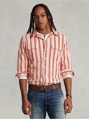 Polo by Ralph Lauren White Button-Down Shirt with Red Stripe Pattern 1246